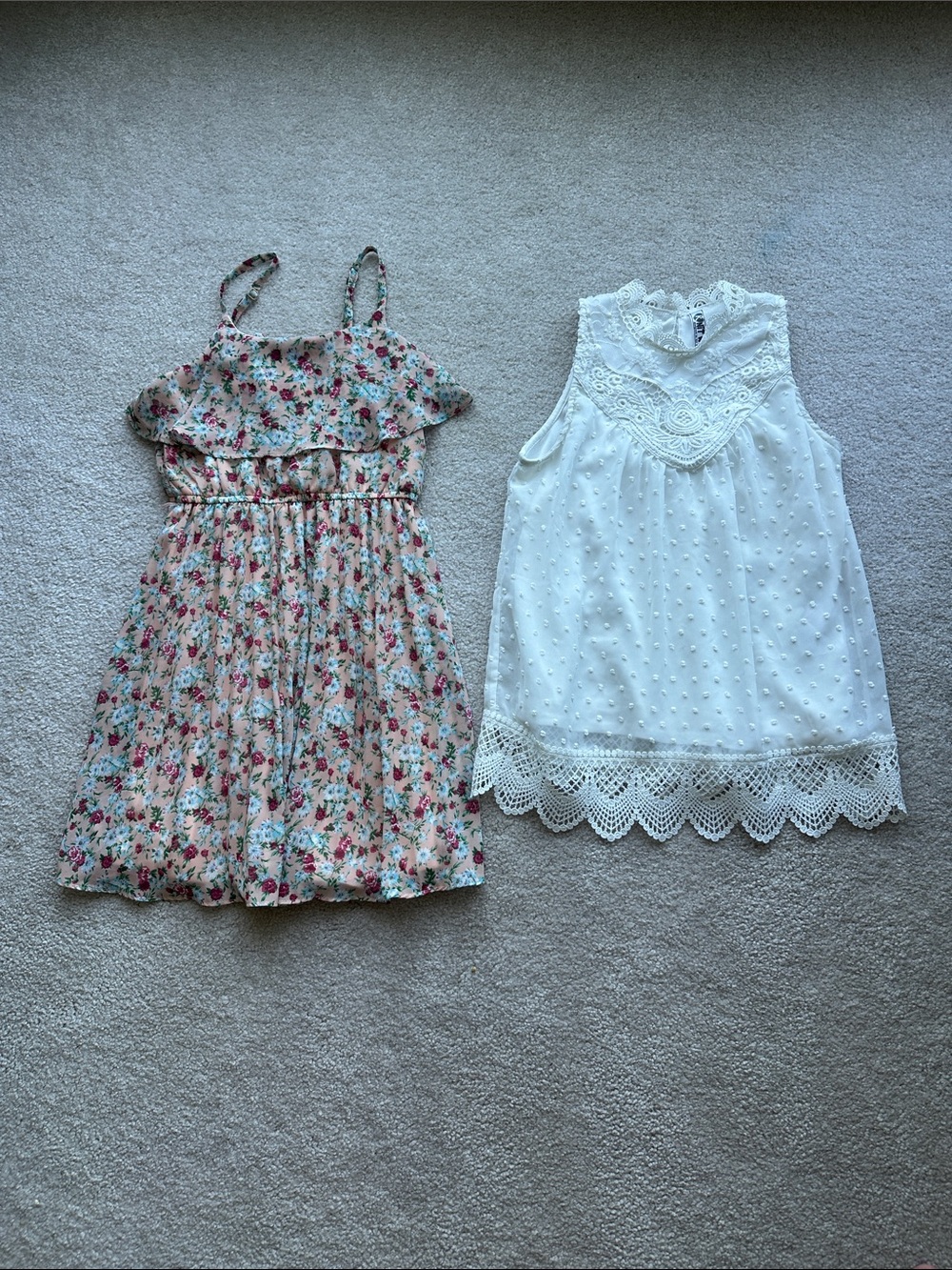 Floral Ruffle Sundress & White Lace Tank - Pink Floral, White